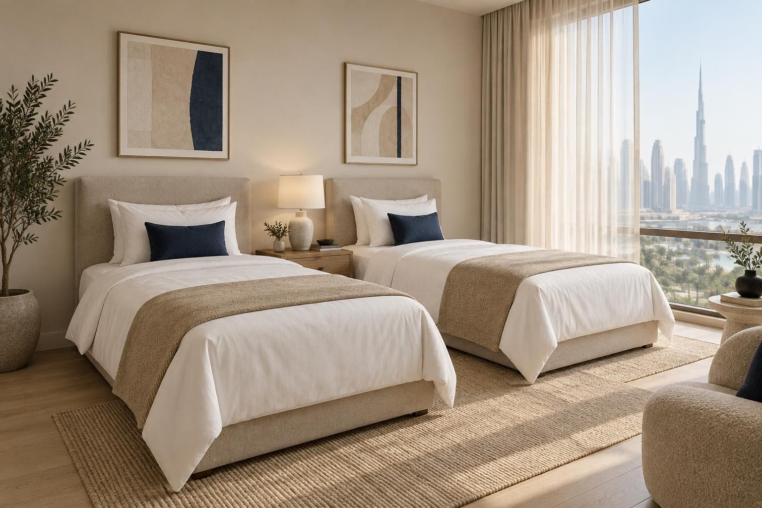 Twin room in a Dubai serviced apartment